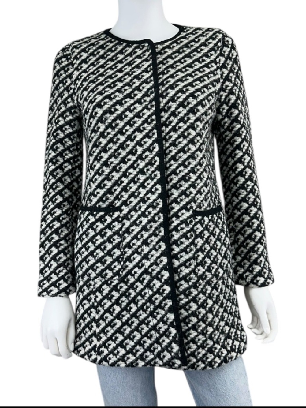 Talbots Black Wool Tweed Coat Size SP F0726
